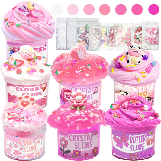 OPLDYRK 7-pack pink slime kits butter slime for smooth molding and creative play