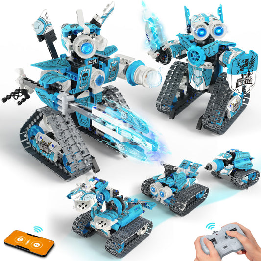 Opmind 5-in-1 RC robot kit robot model for creative STEM play and hands-on learning.