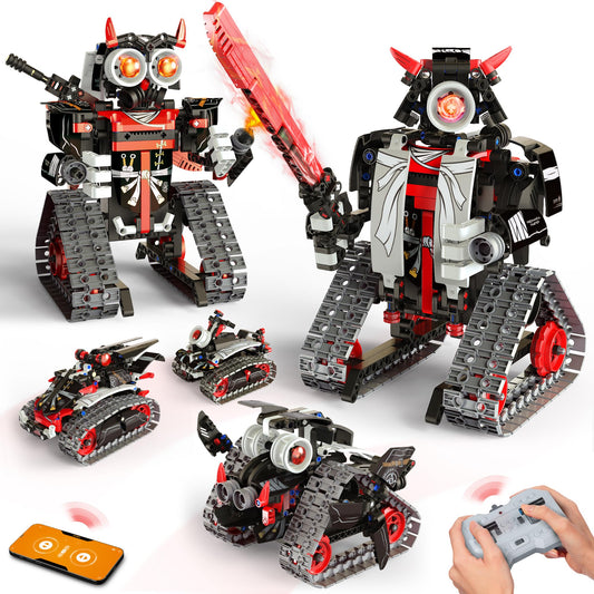 Opmind warrior robot model in action, promoting hands-on STEM learning and creativity.