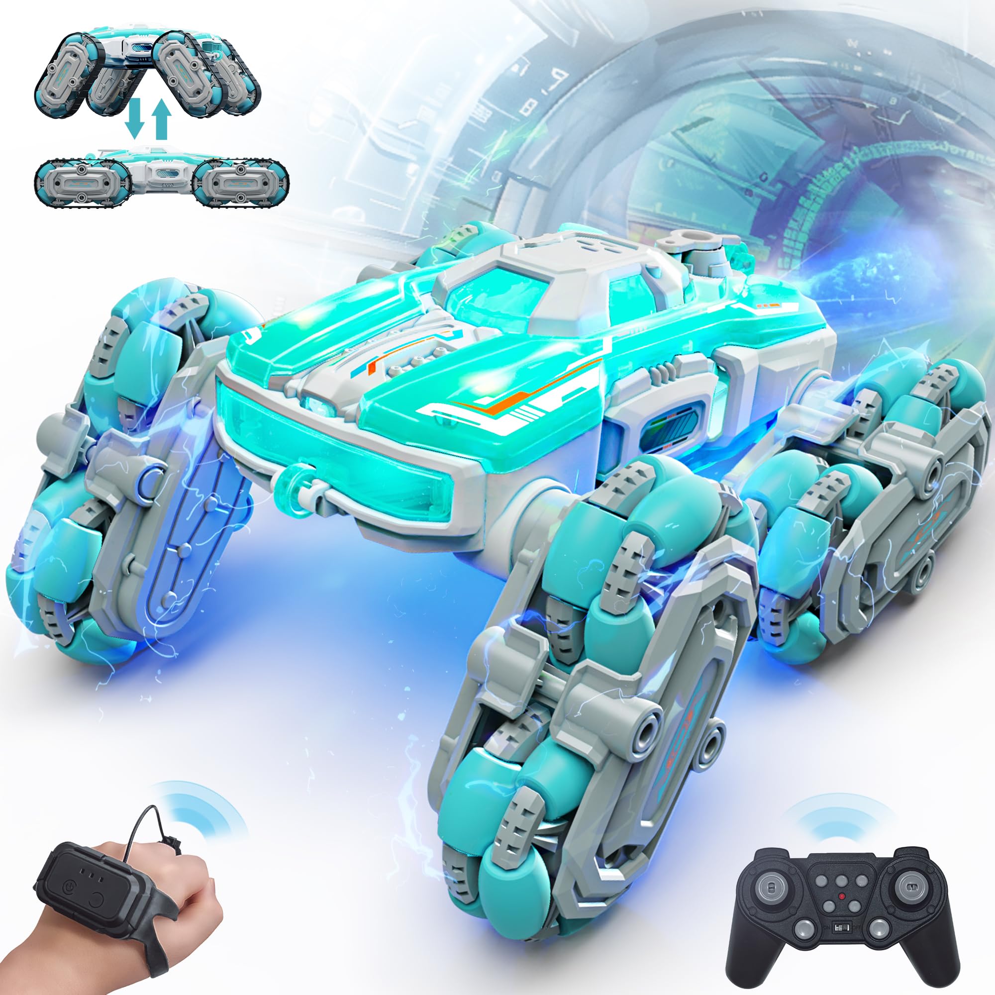 Opmind 8WD RC Car front view with dynamic lights for dramatic play