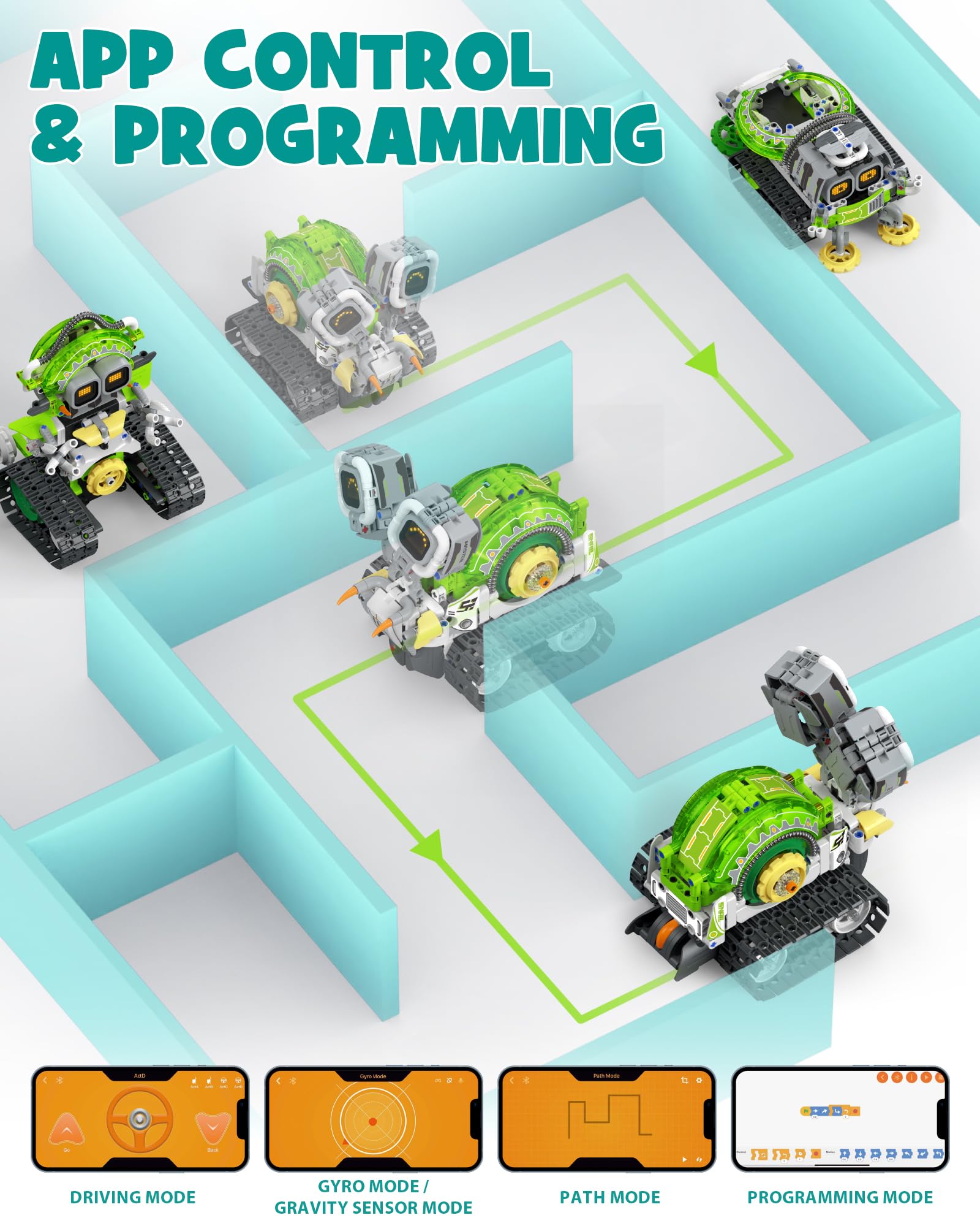 Opmind remote control and app enable flexible, screen-free play.