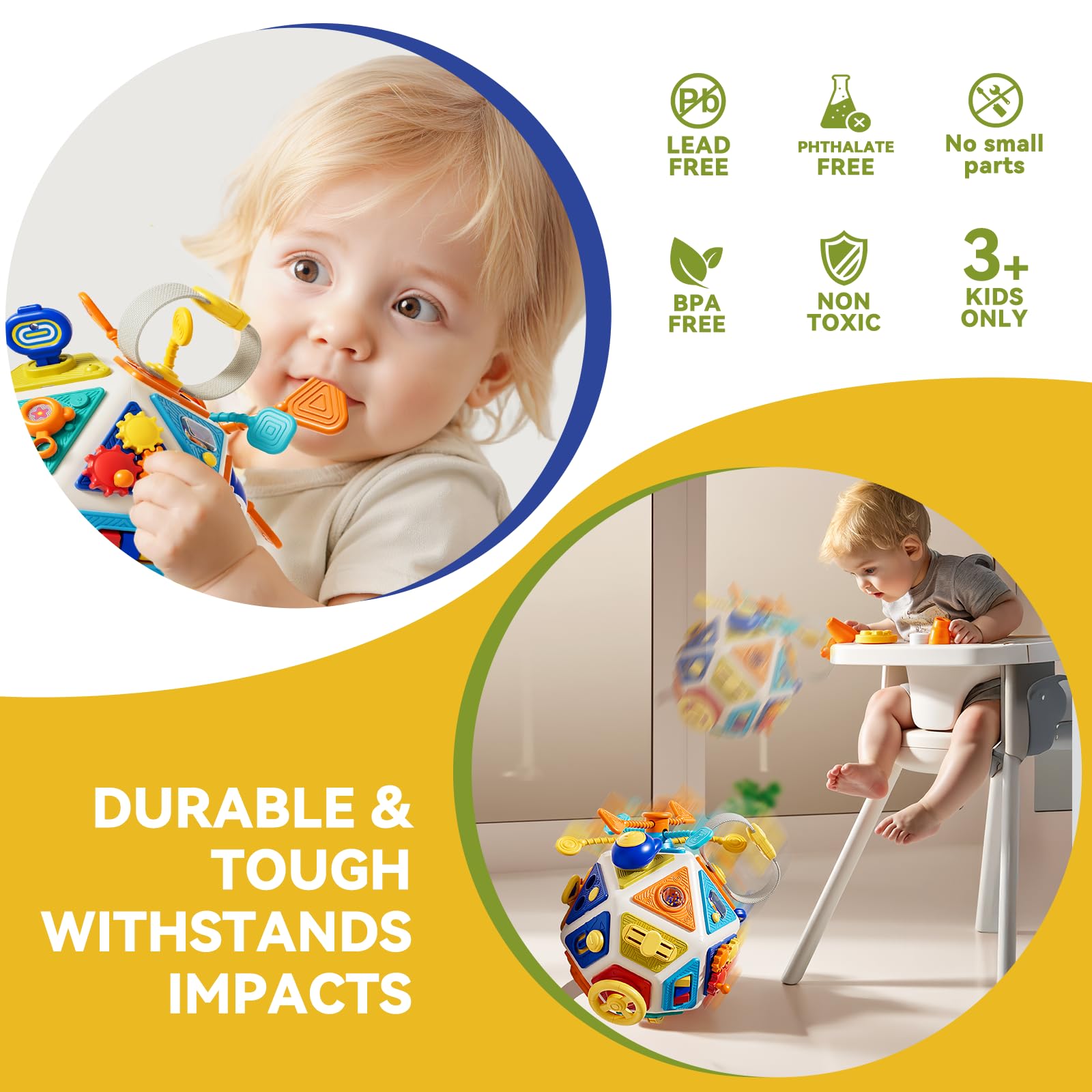 Oppvoci busy board bright colors stimulate visual interest and exploration