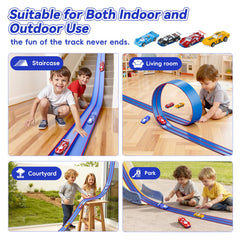 Oppvoci suction cups secure the track to smooth surfaces during play