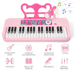 Oprala music stand for piano toy helps reading scores during play sessions.