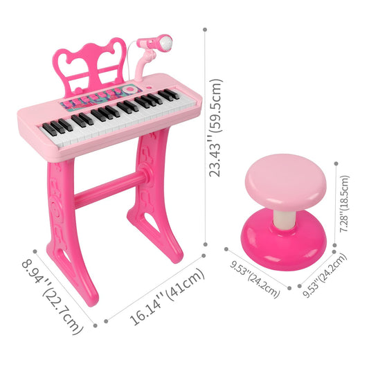 Oprala pink kids piano with microphone encouraging singing while playing for toddlers.
