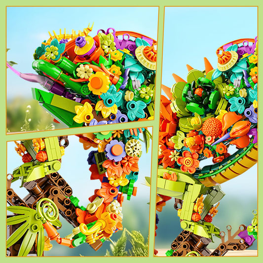 OQMI chameleon flowers detail showing intricate plant designs and vibrant colors.