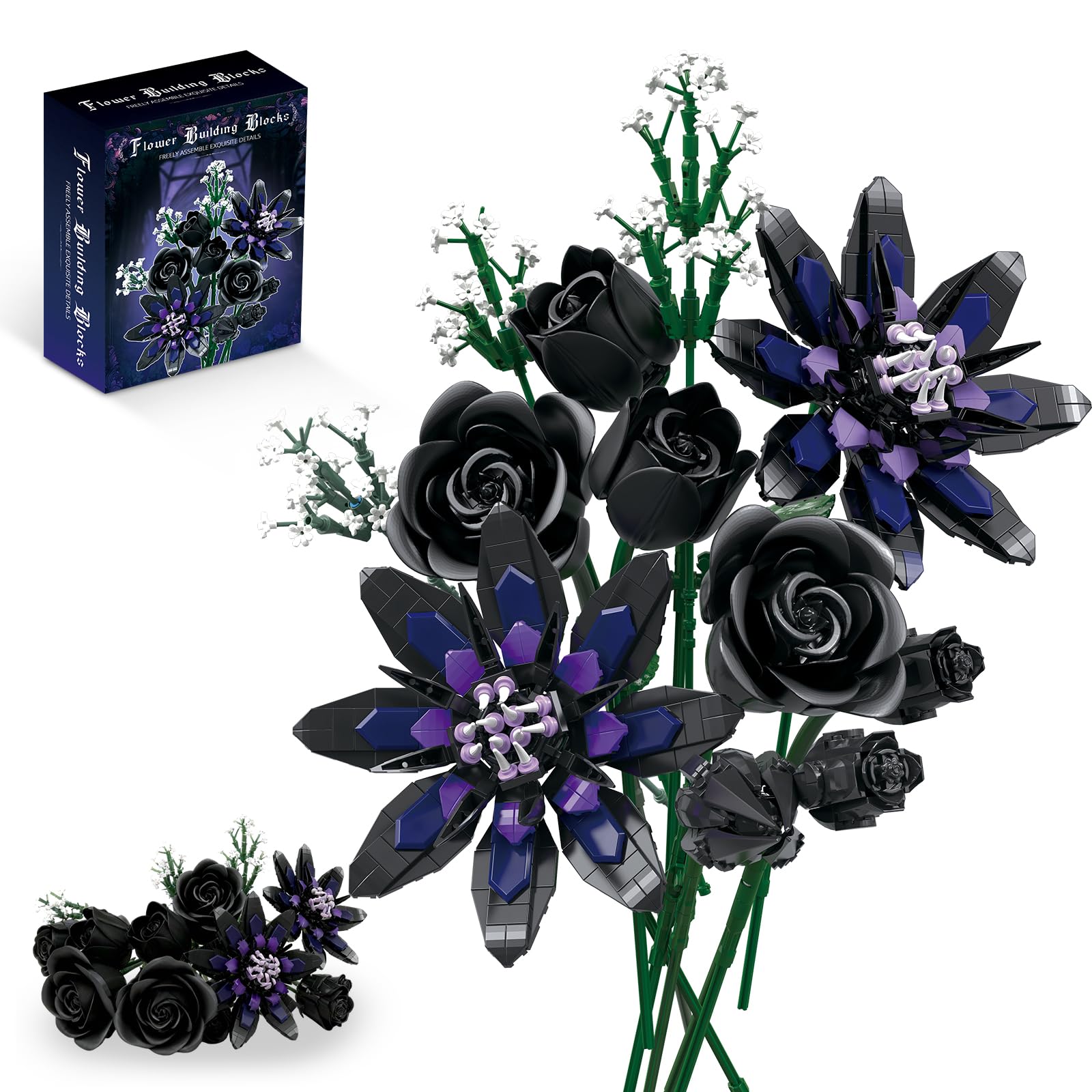OQMI Flower Bouquet Building Set: black rose for elegant display.