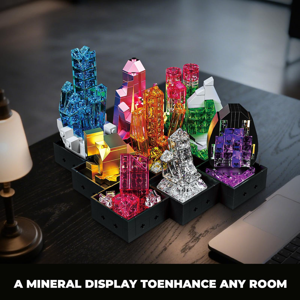 OQMI gemstone models on desk provide decorative and educational use.