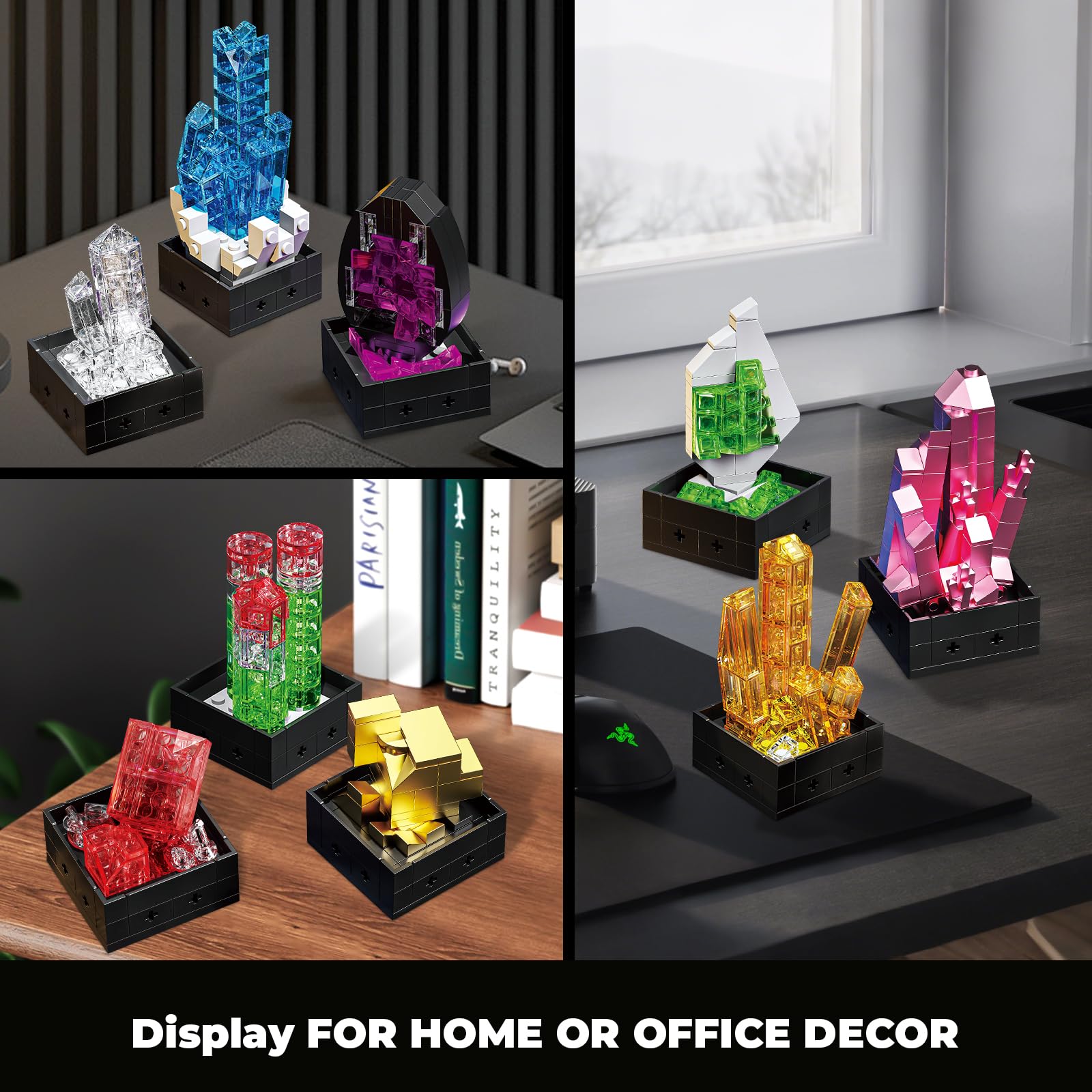 OQMI geology decor set enhances office ambiance with natural accents.