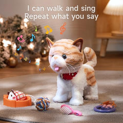 OR OR TU Included comb helps kids groom the plush cat during dress-up play.