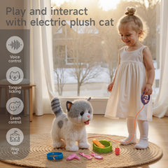 OR OR TU Plush cat accessory set with leash, comb, and mirror.