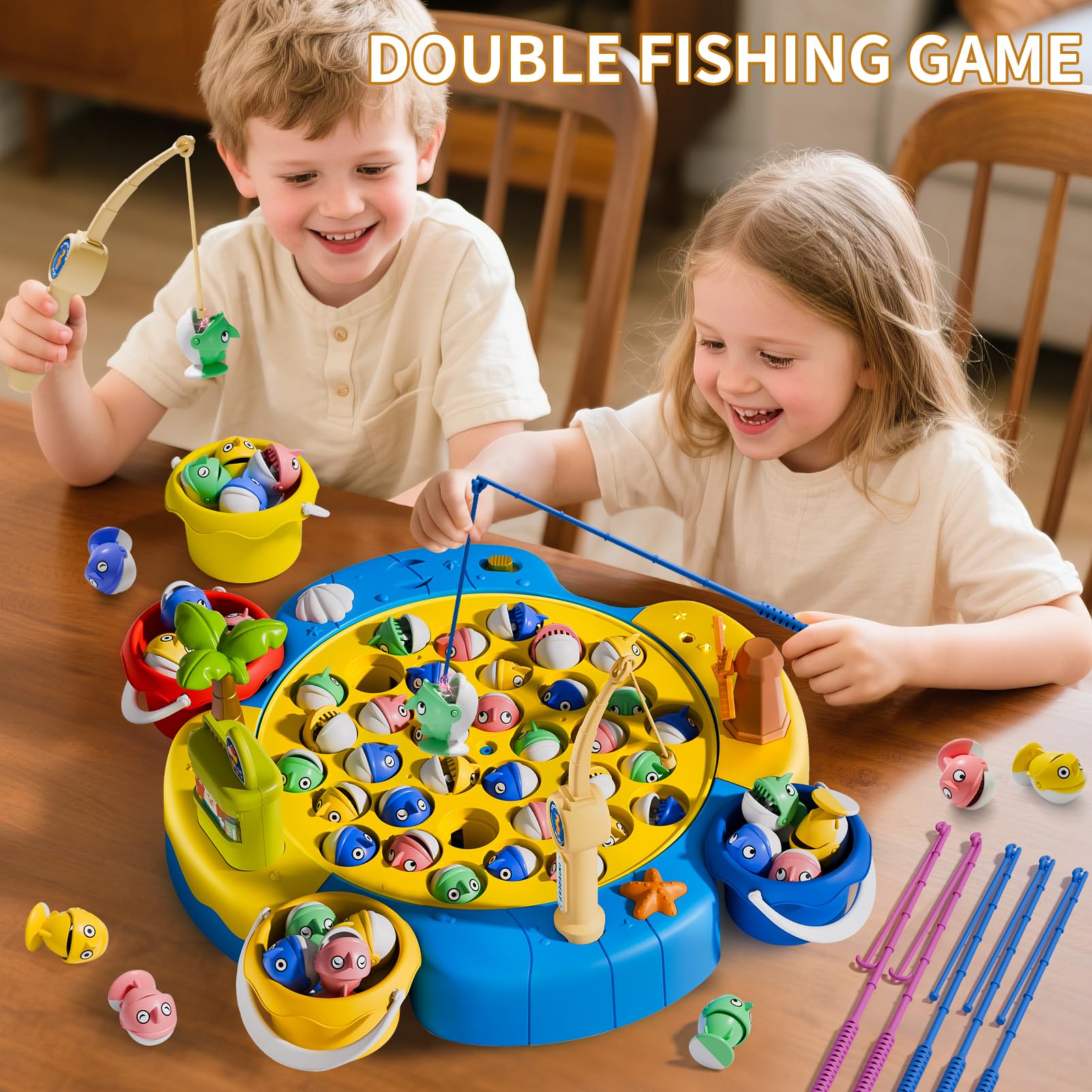 Orange Ocean 66pcs magnetic fishing game turntable spins smoothly with appealing music