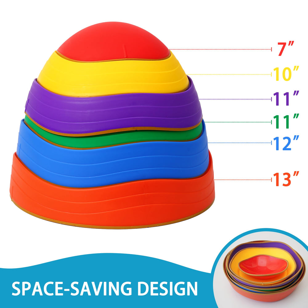 Lightweight and easy to store, Oranmew stones stack neatly after playtime.