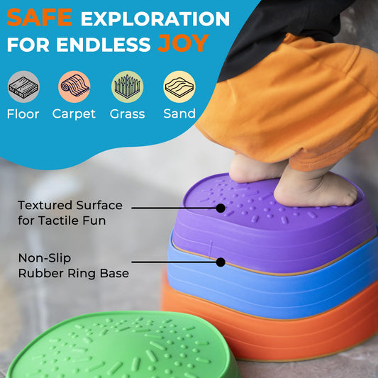 Oranmew stepping stones with textured non-slip surface for safe indoor use on hardwood and carpet.