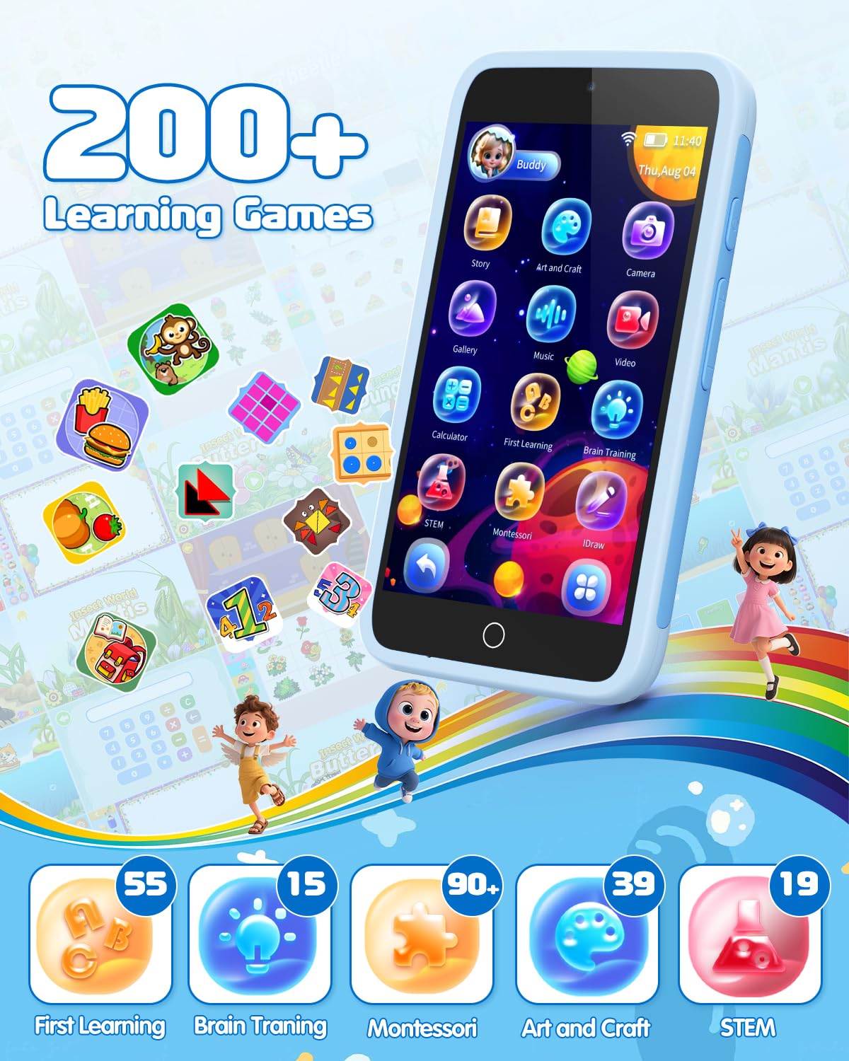 Orantronx kids smart phone rear camera captures playful memories.