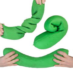 ORB Easy Sqweezy Giant Stretchy Pickle in hand for stress relief and focus.