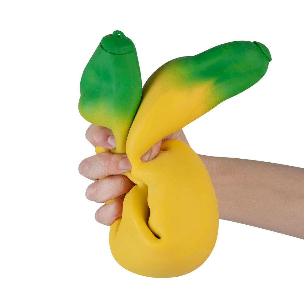The Orb Factory Easy Sqweezy Giant Stretchy Banana, soft texture close-up for satisfying squeezes