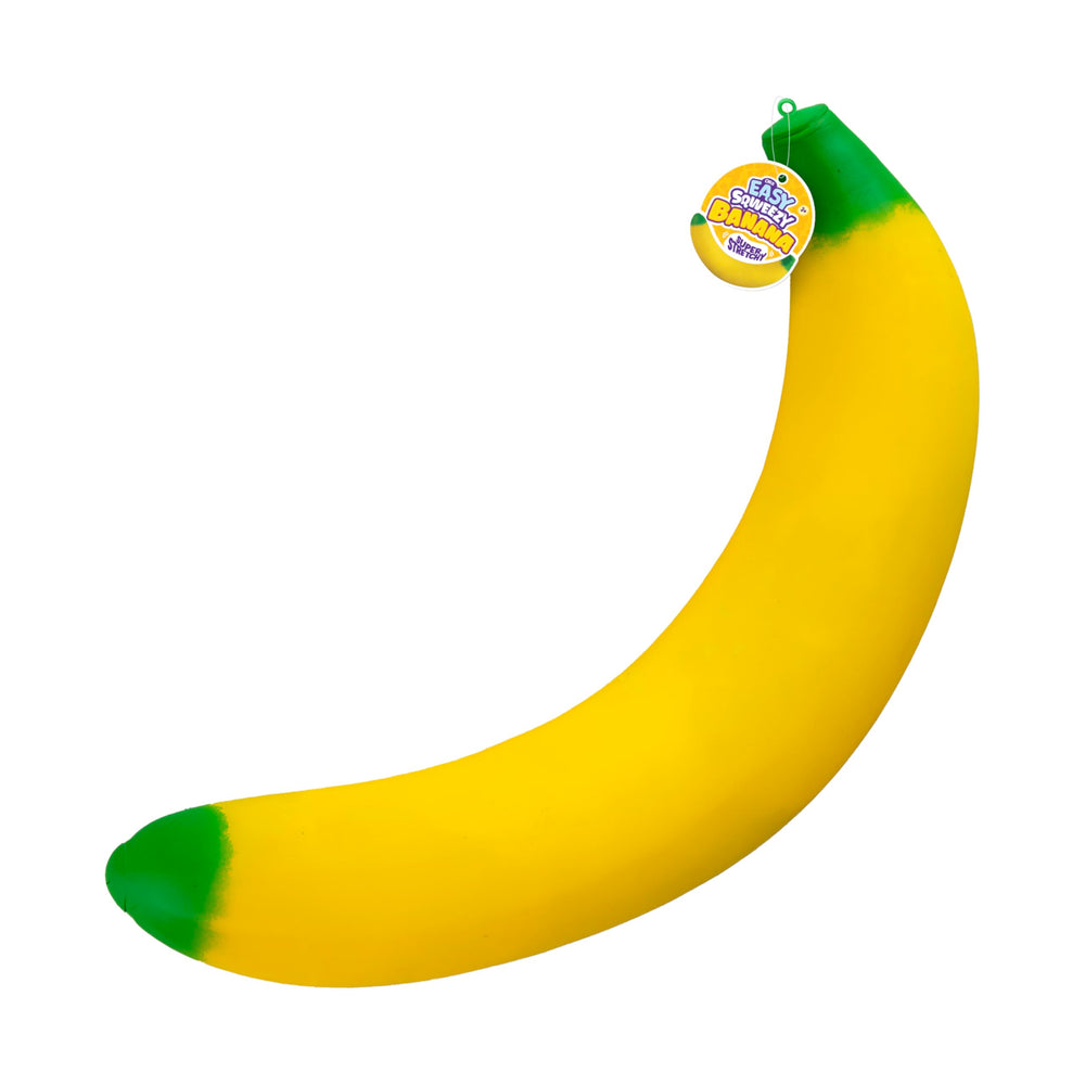 The Orb Factory Easy Sqweezy Giant Stretchy Banana washable for repeated fun and easy cleaning
