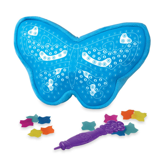 Palette of bright colors on PlushCraft Butterfly Pillow for vibrant creative play.