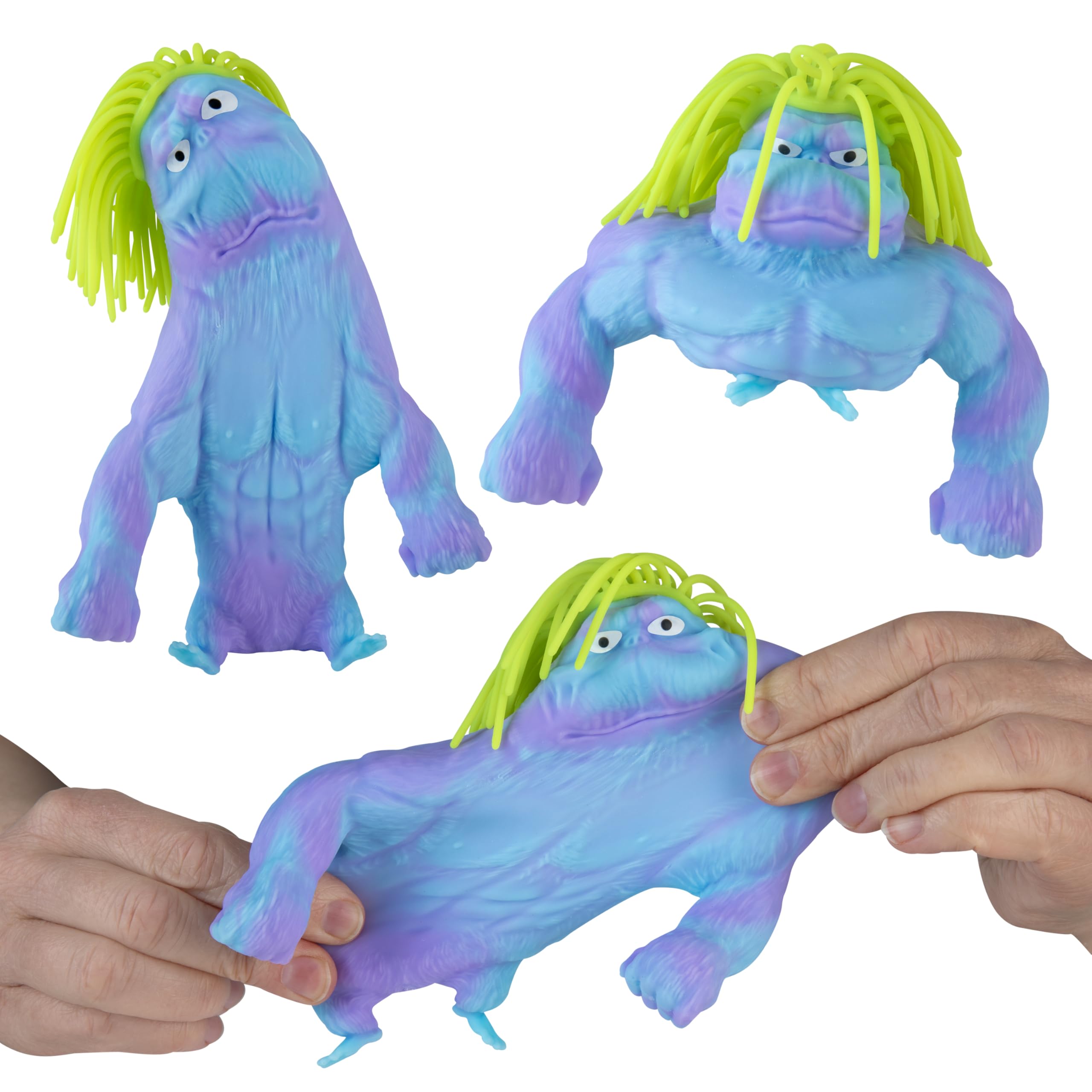 Orb Factory Funkee Monkee Mega Long Hairdo yellow/pink with purple hair for stress-relief play.