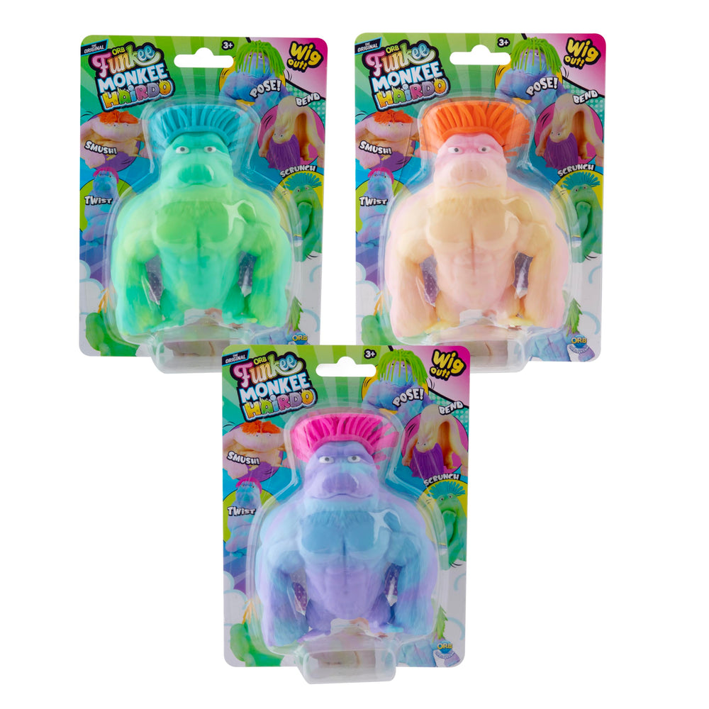 ORB Funkee Monkee blue-purple hair poseable monkey for stress relief.