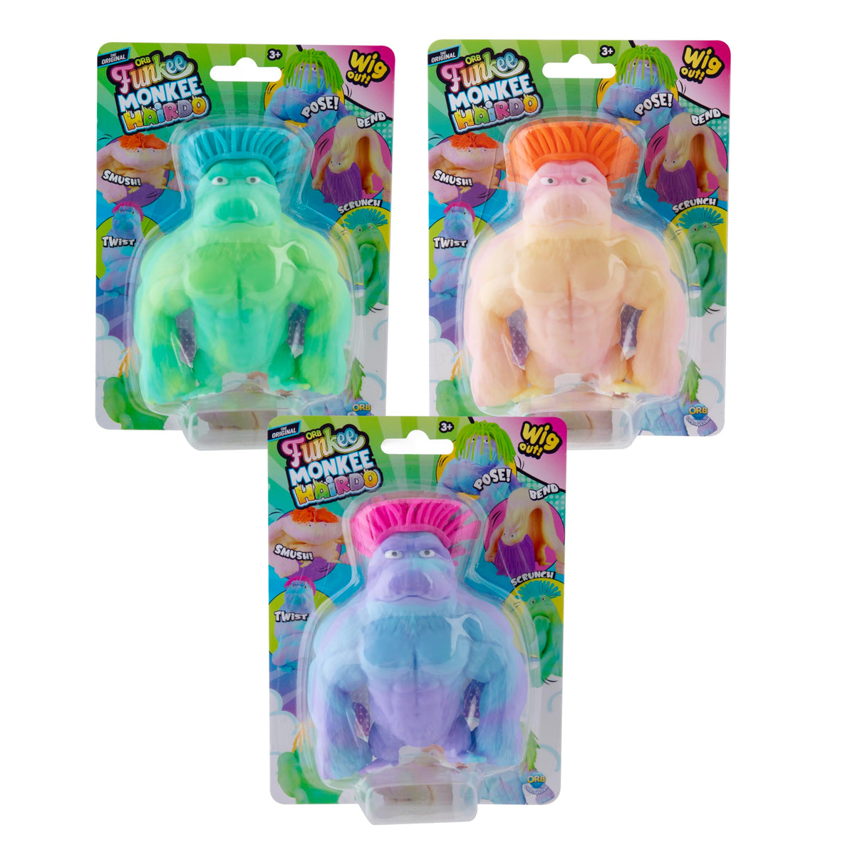 ORB Funkee Monkee blue-purple hair poseable monkey for stress relief.