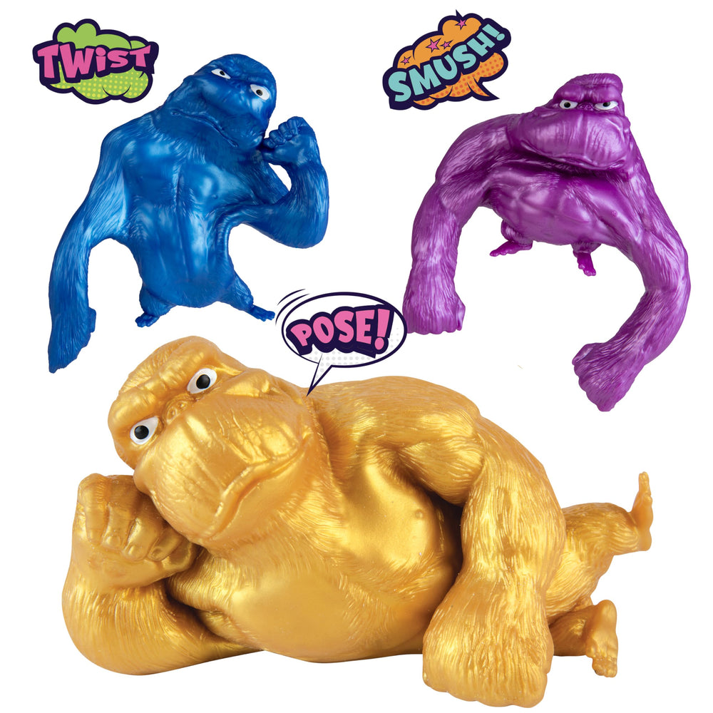 The Orb Factory Funkee Monkee Metallic 3 Pack includes electric blue mega monkey for playful squeezing.