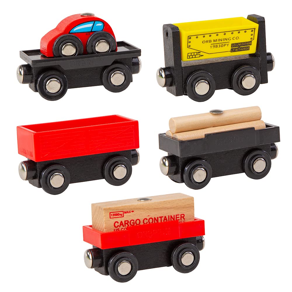 Orbrium 5 Cargo Train Auto Transport Car ready for loading with magnetic crane.