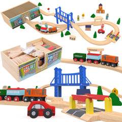 Orbrium Wooden Train Set Deluxe with rails fosters imaginative play in durable wood