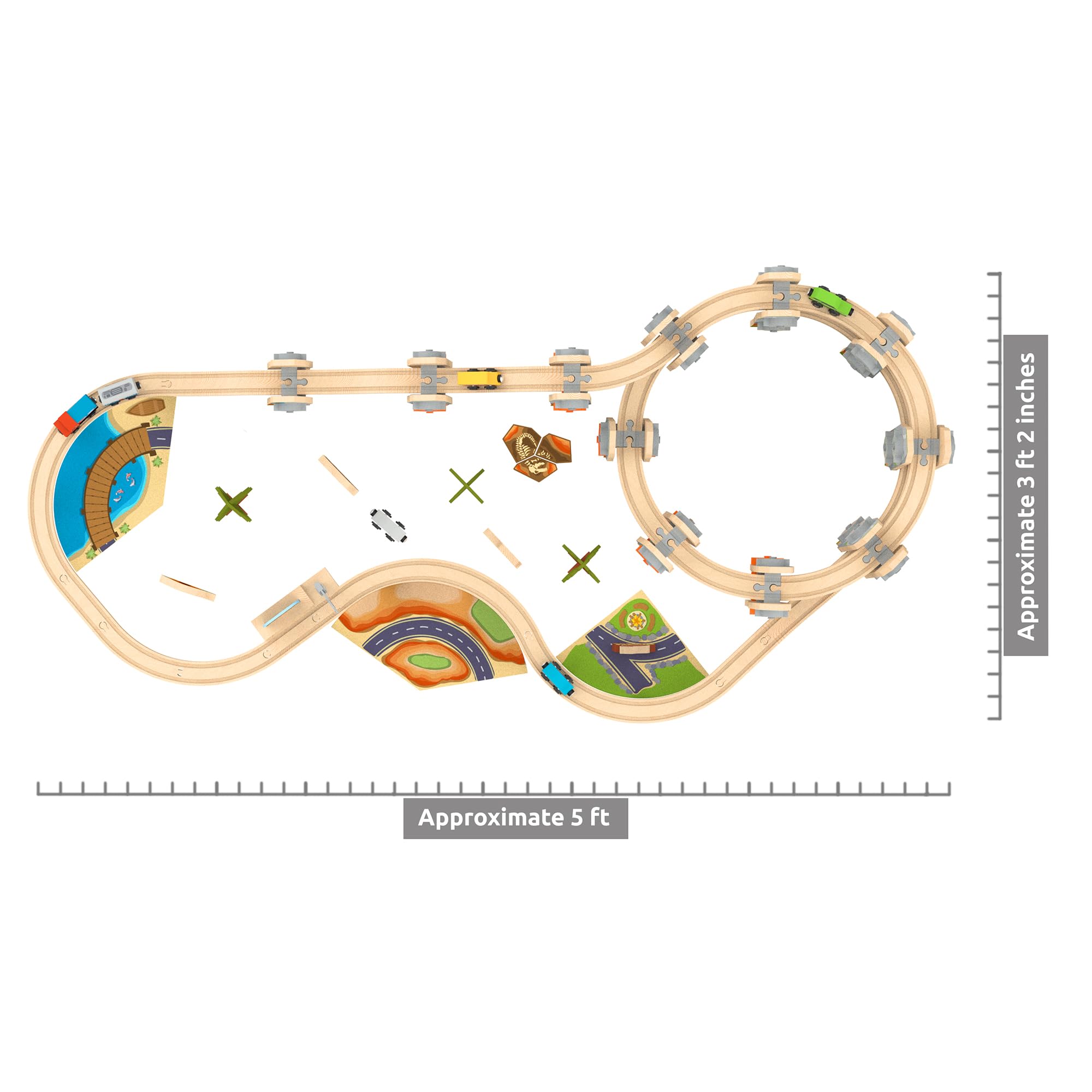 Includes engines and cars plus park scenery to spark storytelling.