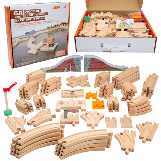Orbrium wooden train tracks expansion set with varied pieces for creative layouts