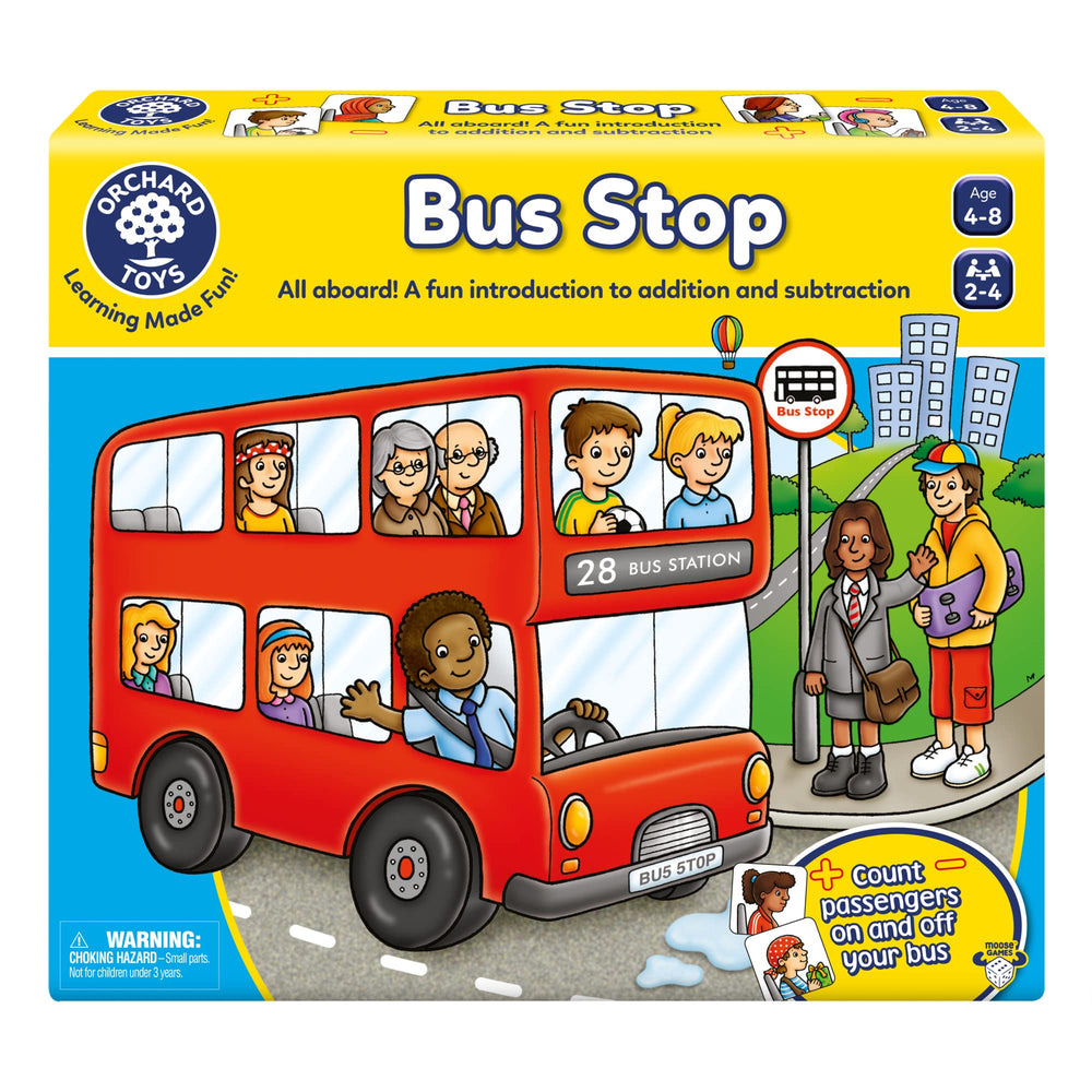 Orchard Toys Bus Stop game board showing bright route for counting practice