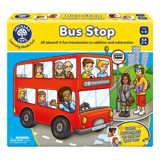 Orchard Toys Bus Stop game board showing bright route for counting practice