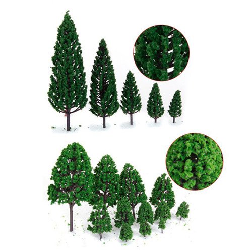 OrgMemory model-train scenery trees create realistic diorama landscapes.