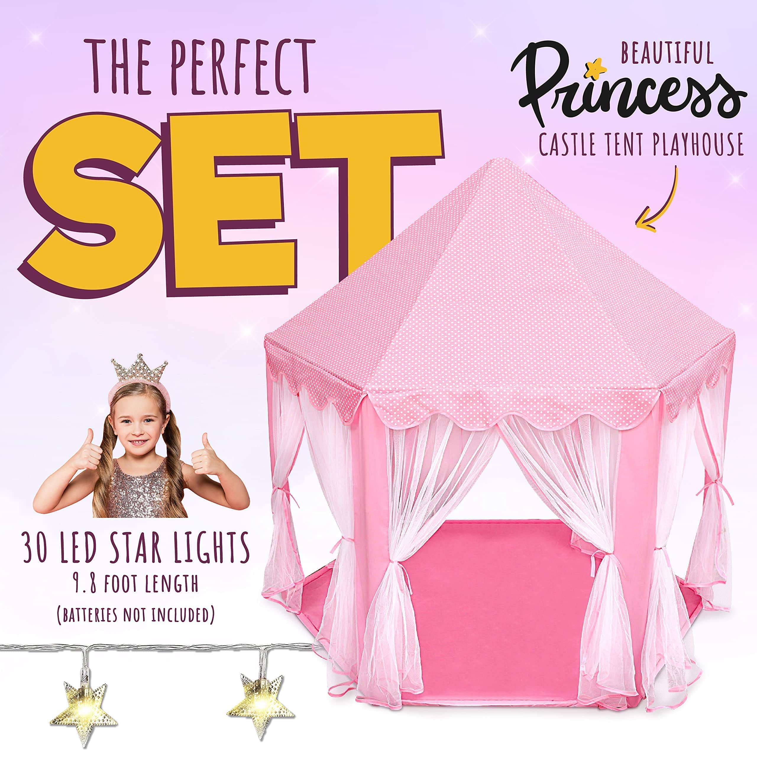 ORIAN pink castle tent set up indoors for imaginative play sessions.