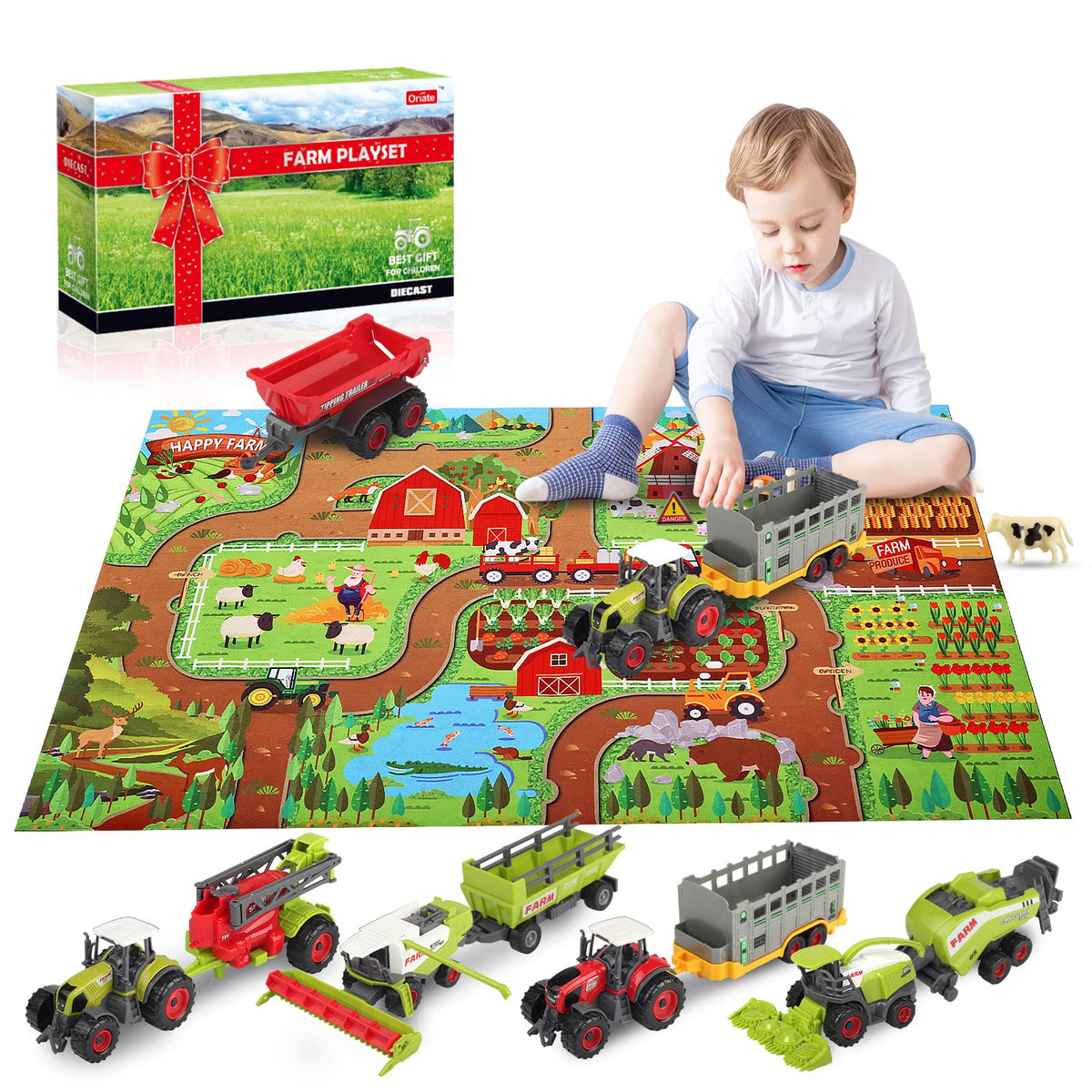 Oriate farm tractor set tractor die cast for durable, engaging pretend play