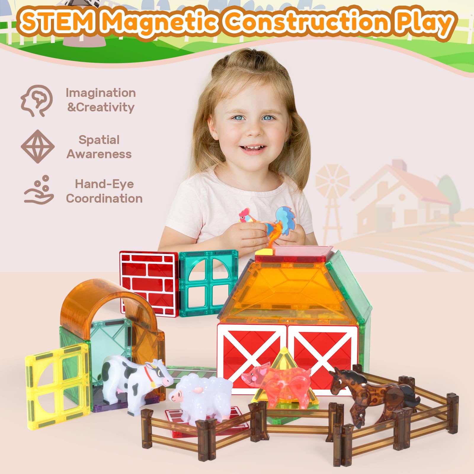 Oriate cow magnetic figurine for colorful magnetic builds.