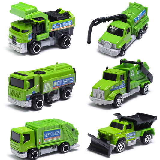 Oriate mini die-cast 1:64 garbage trucks for immersive pretend play.