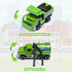 Oriate suction pipe rotation feature adds interactive action to kids sanitation roleplay.