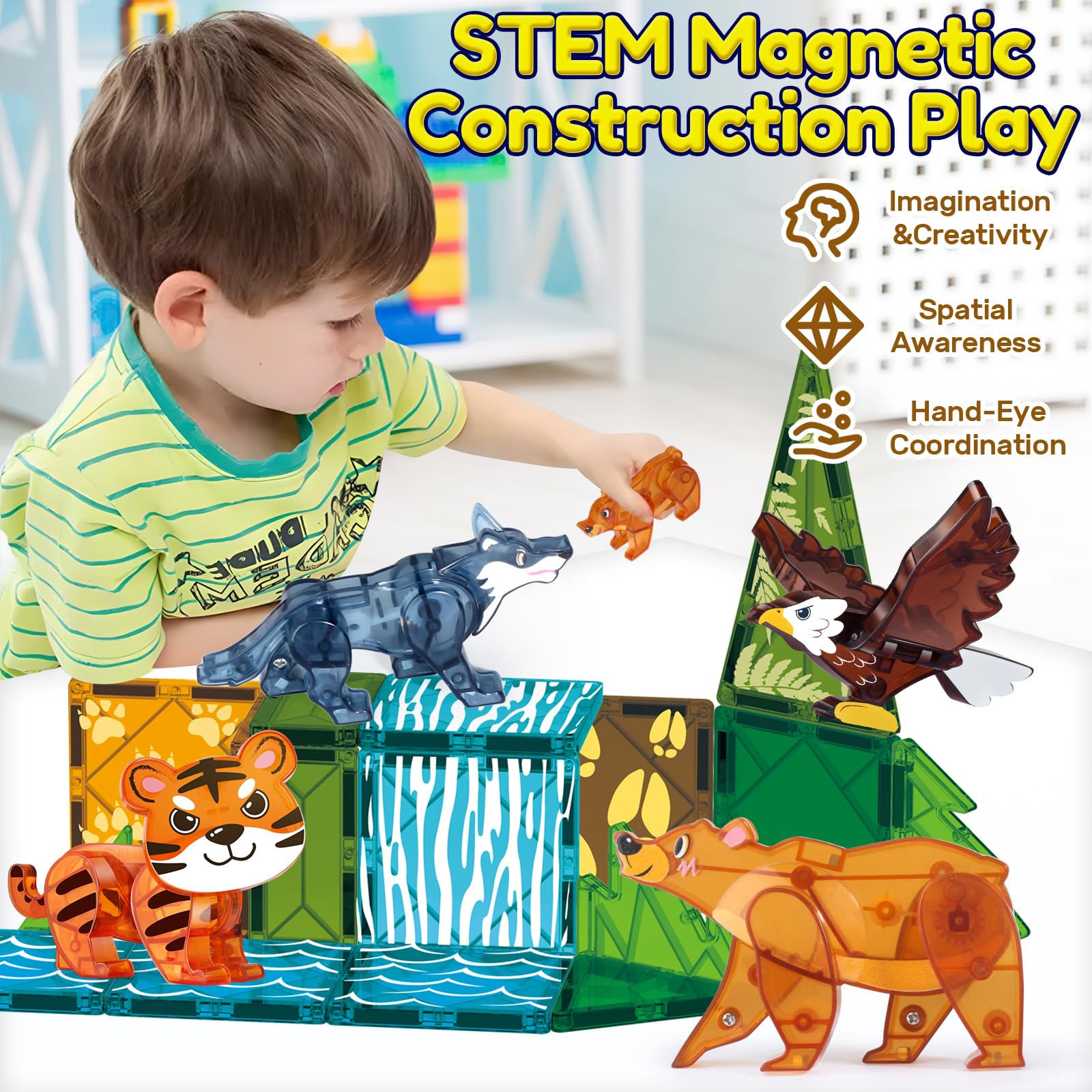 Oriate Wild magnetic tiles baby bear figure sparks gentle, guided exploration