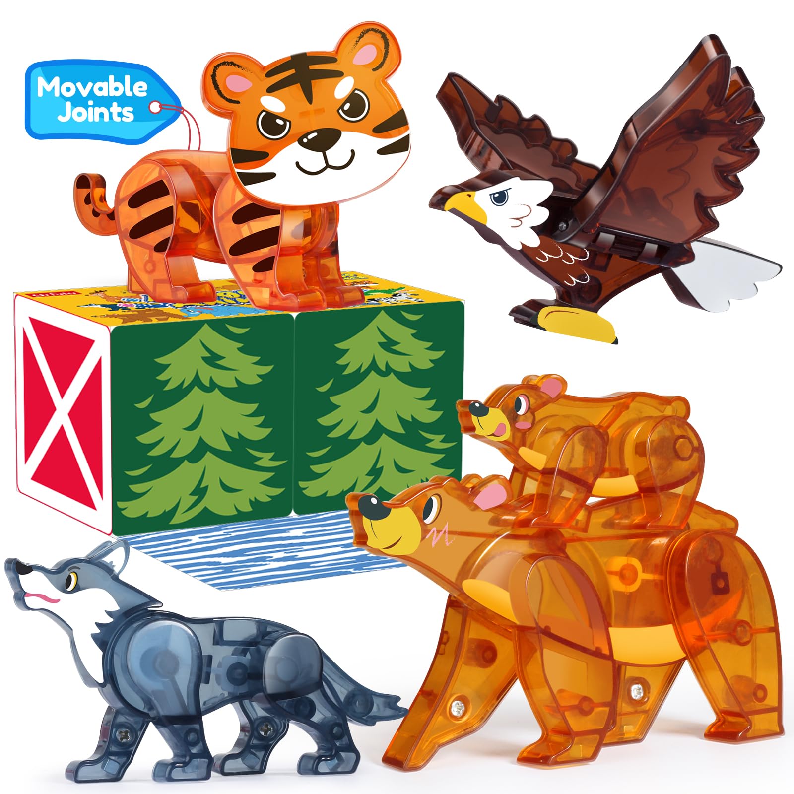 Oriate Wild magnetic tiles wolf figure for imaginative play and coordination