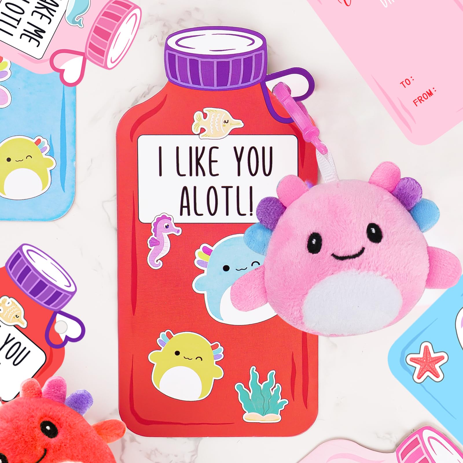 Oriental Cherry soft-material axolotl plush for cozy accessories and easy keychain use.