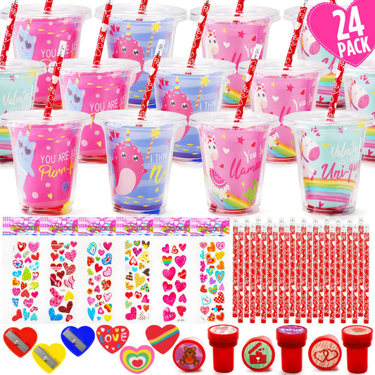 ORIENTAL CHERRY Valentine’s cups with unicorn designs, ideal for classroom exchanges