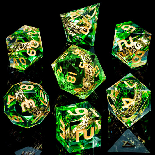 ORIFANTOU Green Sharp Edge DND dice set with box, designed for precise, readable results