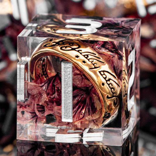 Orifantou Magic Golden Ring DND dice set with magical ring design for immersive play.