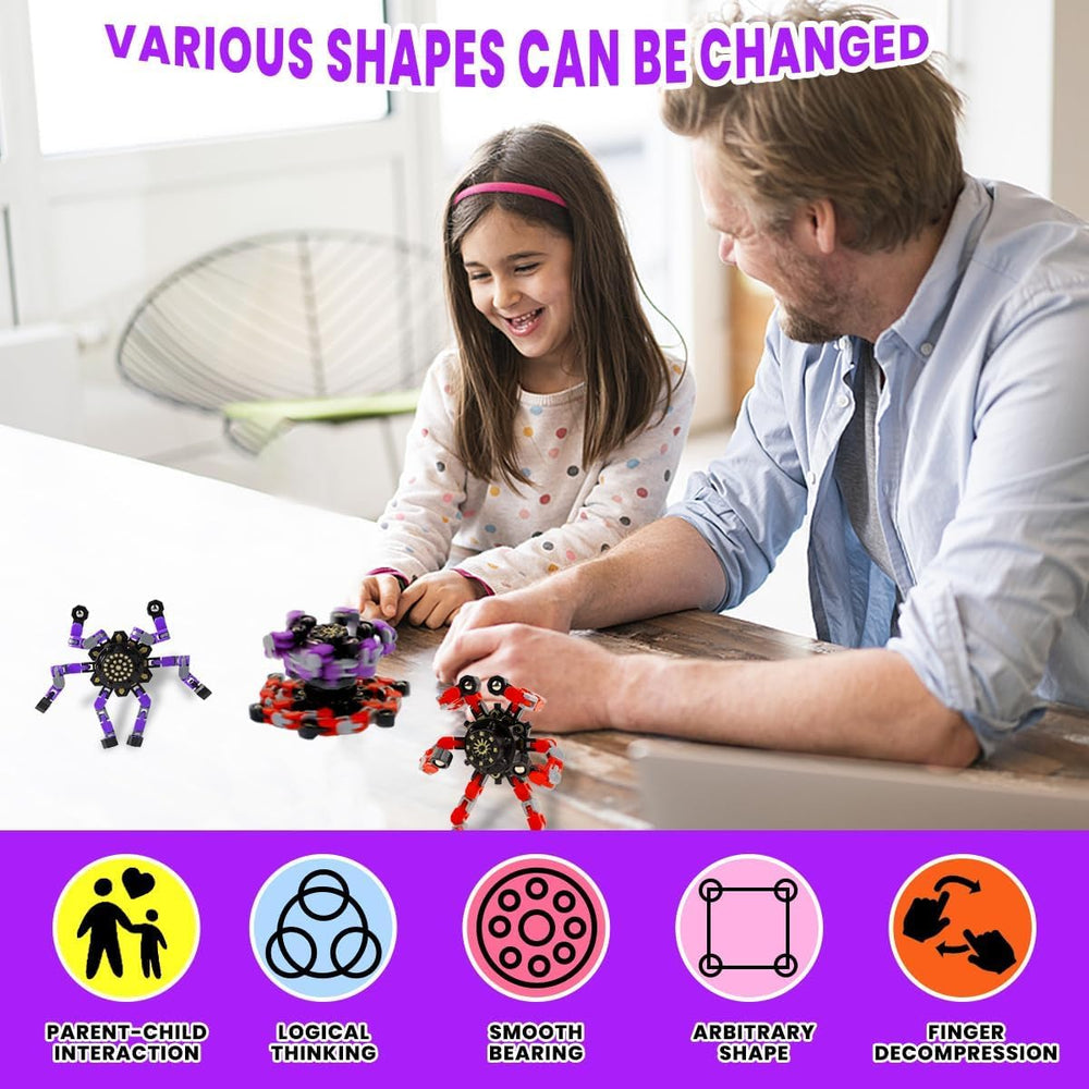 Original Ecology color variants of transformable spinners for sensory play.