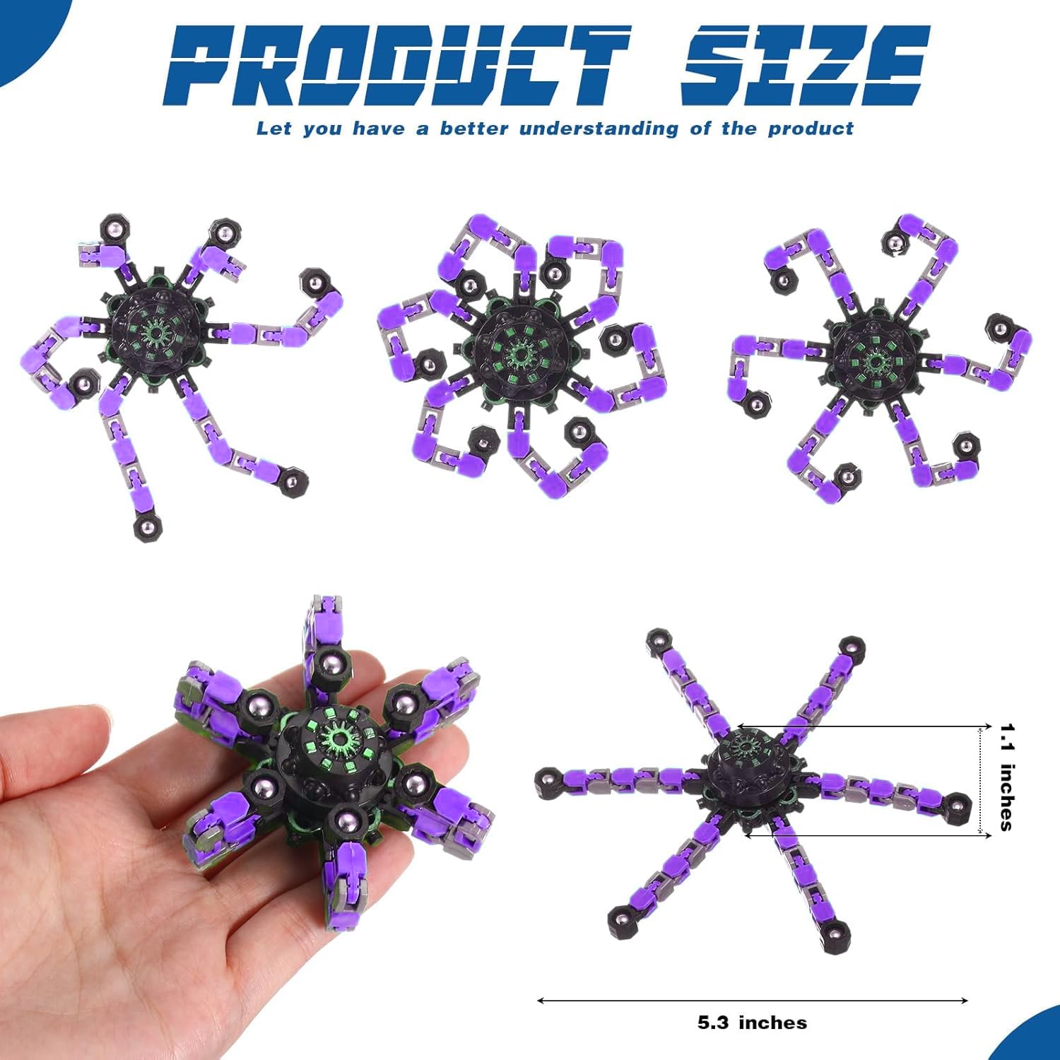 Original Ecology fidget spinner with six deformable chains shown in motion.