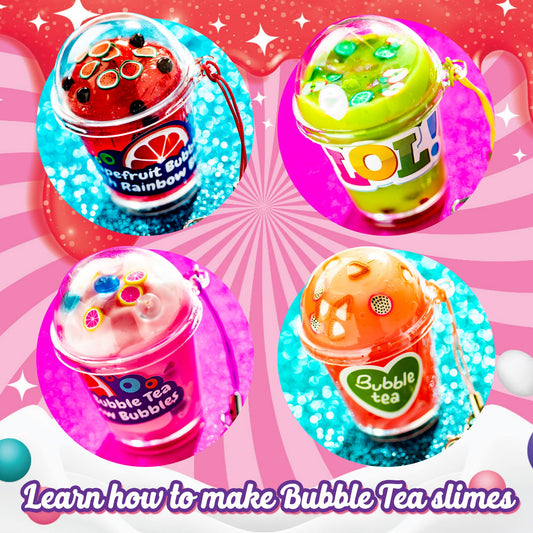 Original Stationery Bubble Tea Slime Kit ingredients laid out for creative color mixing