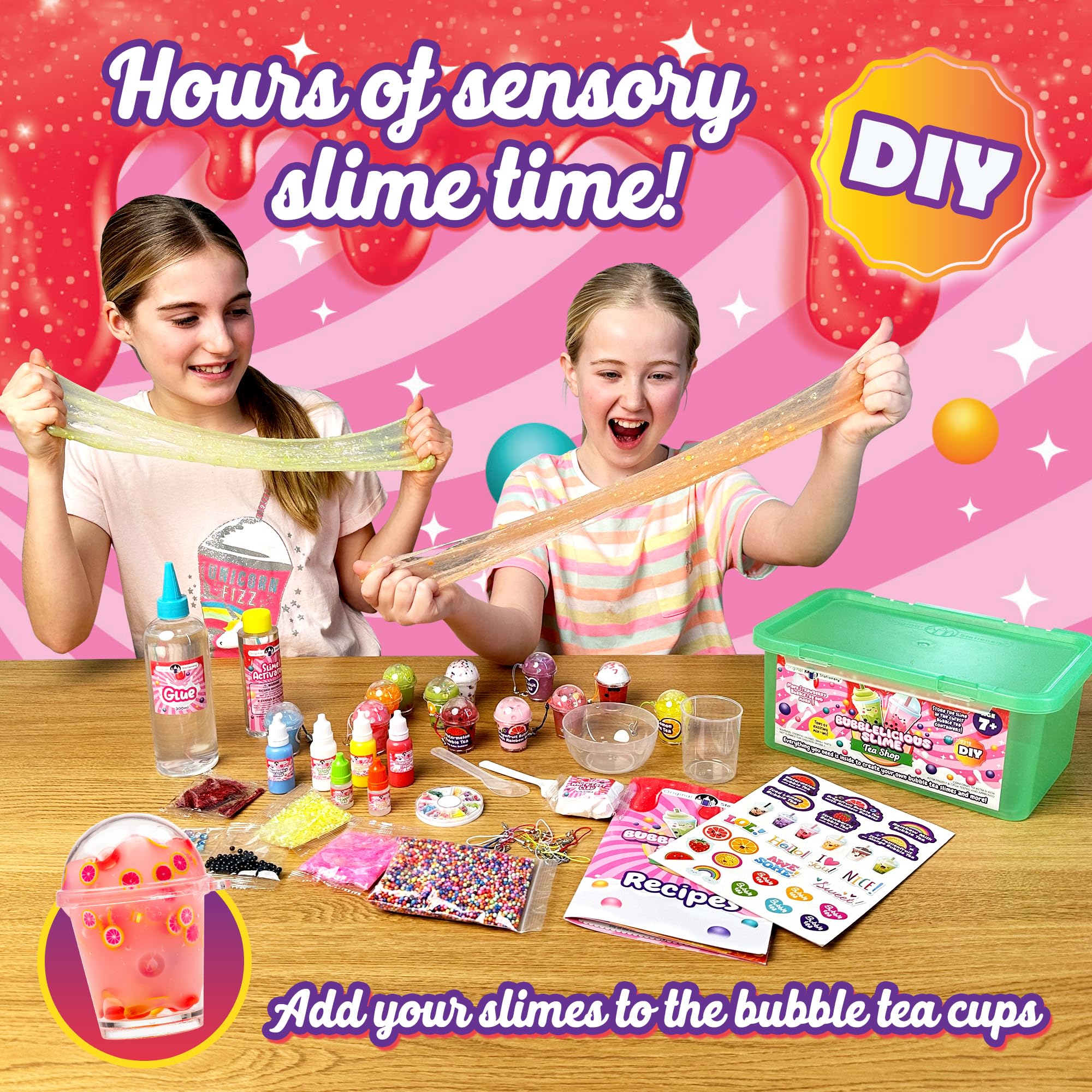 Original Stationery Bubble Tea Slime Kit portable containers and keyrings enable on-the-go fun
