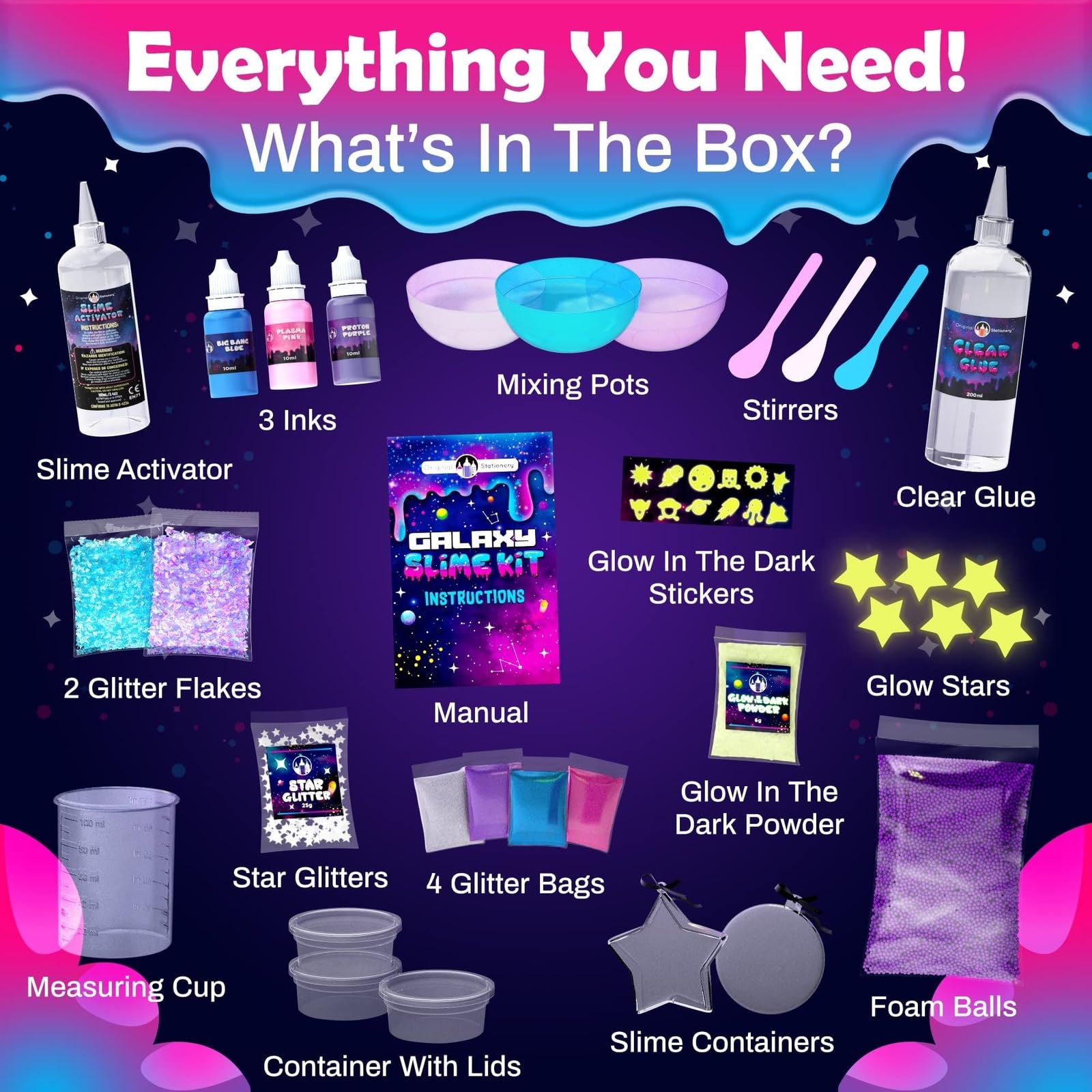 Original Stationery Galaxy Slime Kit holiday themed components for festive crafts